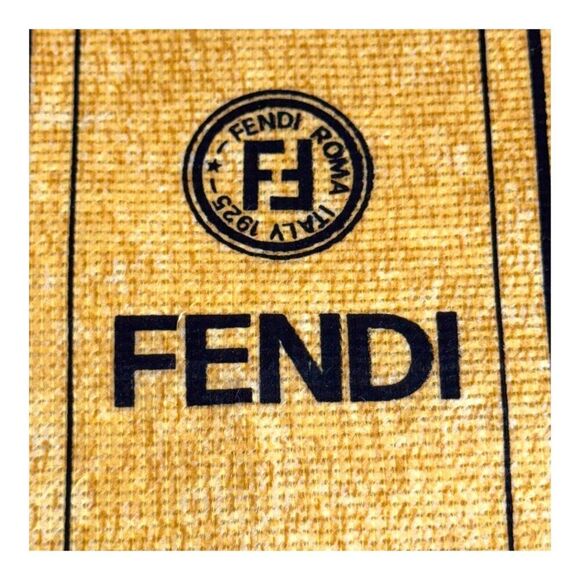 Vintage Fendi Italy Yellow Drawstring Dust Bag Black Logo & Stripes 15" Medium - Picture 3 of 6